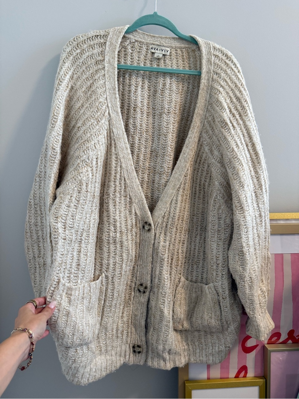 Ava & Viv Oatmeal Cable-Knit Button Cardigan